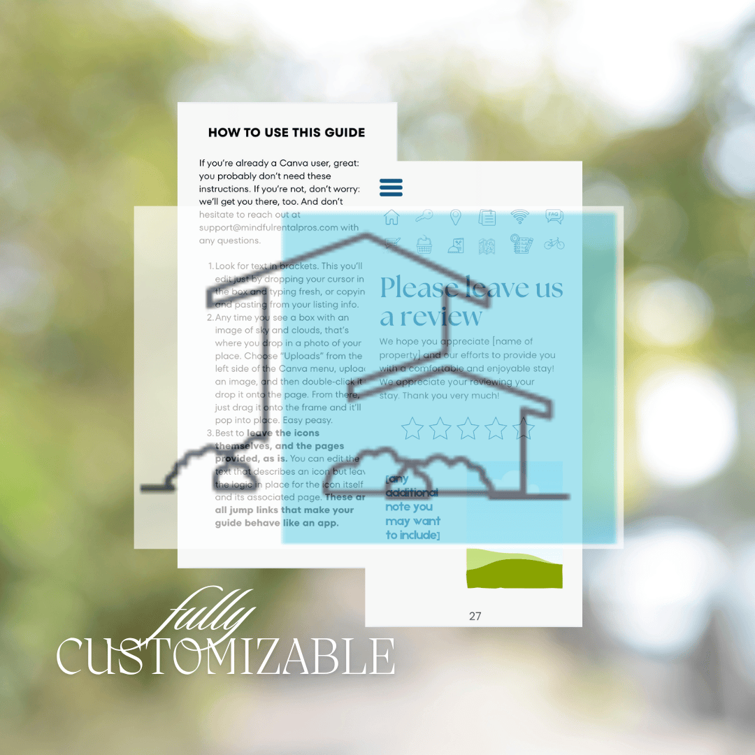 Mindful Rental Pros DFY Template MRP Digital Welcome Guide Template Short Term Rental Long Term Rental